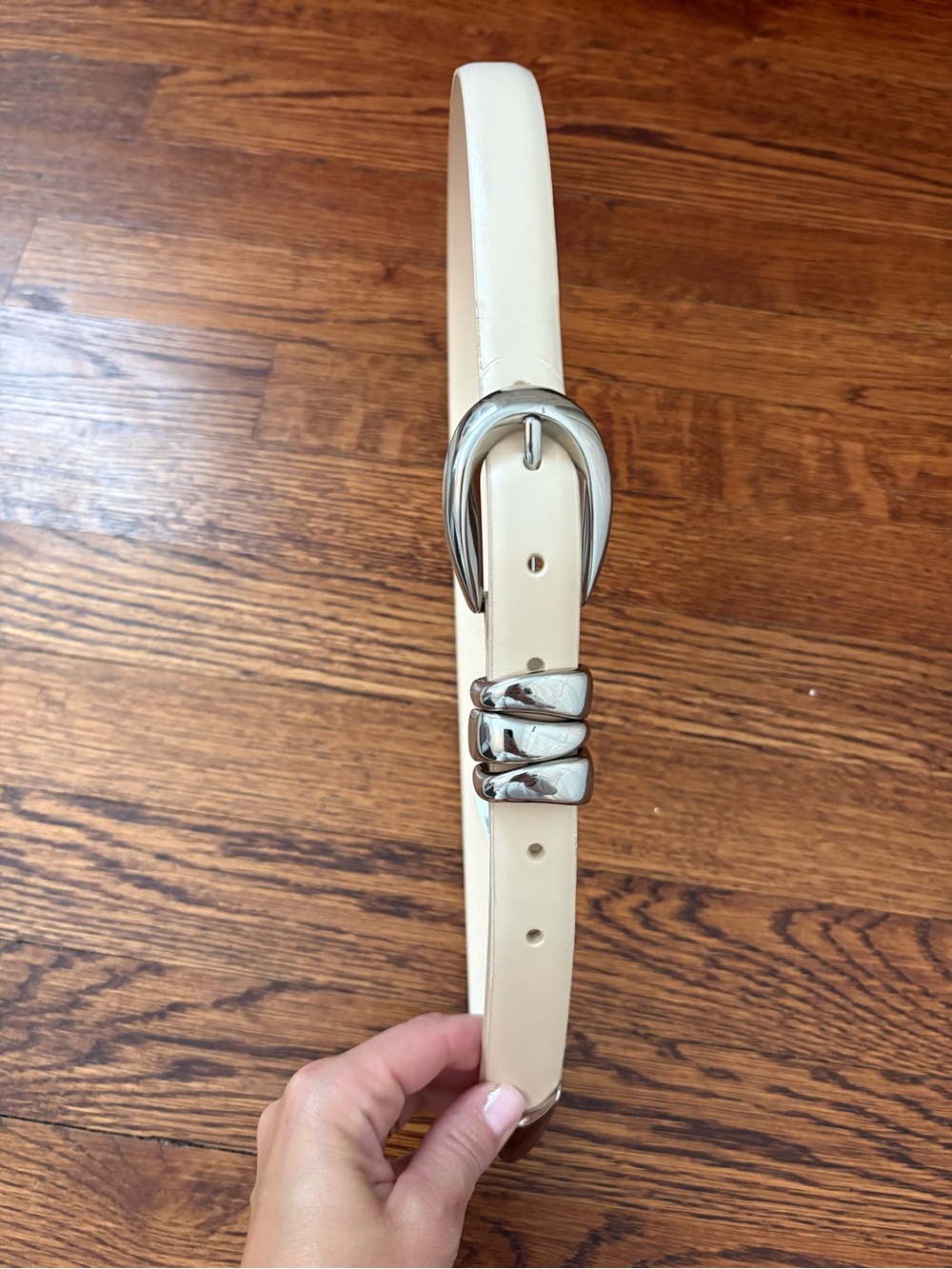 Madewell Women's Light Cream Leather Belt with Subtle Embossing